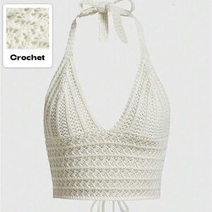 ROMWE SHEIN Cream Crochet Halter Top